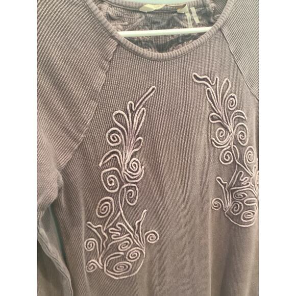 Soft Surroundings Womens Thermal Shirt XS Purple Embroidered Waffle Knit Boho - Picture 2 of 7